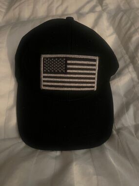 Crest Black Baseball Cap with White Flag Patch